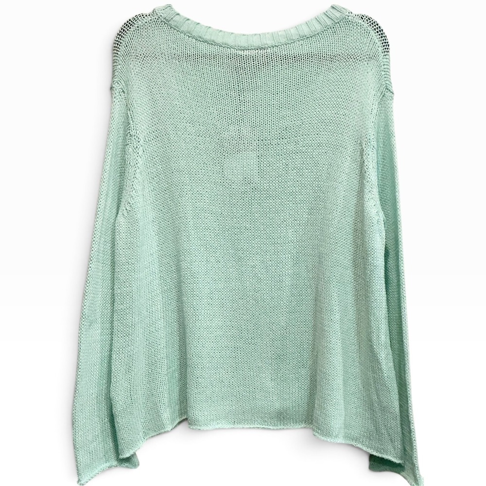Wooden Ships Daisy Peace Cotton Sweater Oversized Boho Mint Green M/L NWT - Picture 2 of 4